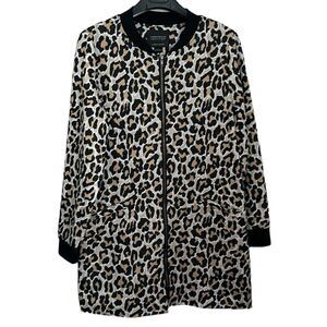 Sanctuary Women’s Knit Coat Front Zip Leopard Print Pockets Lined Size L